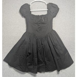 Babyboo Penelope Mini Dress XS Smocked Goth Coquette Milkmaid Puff Sleeve Black